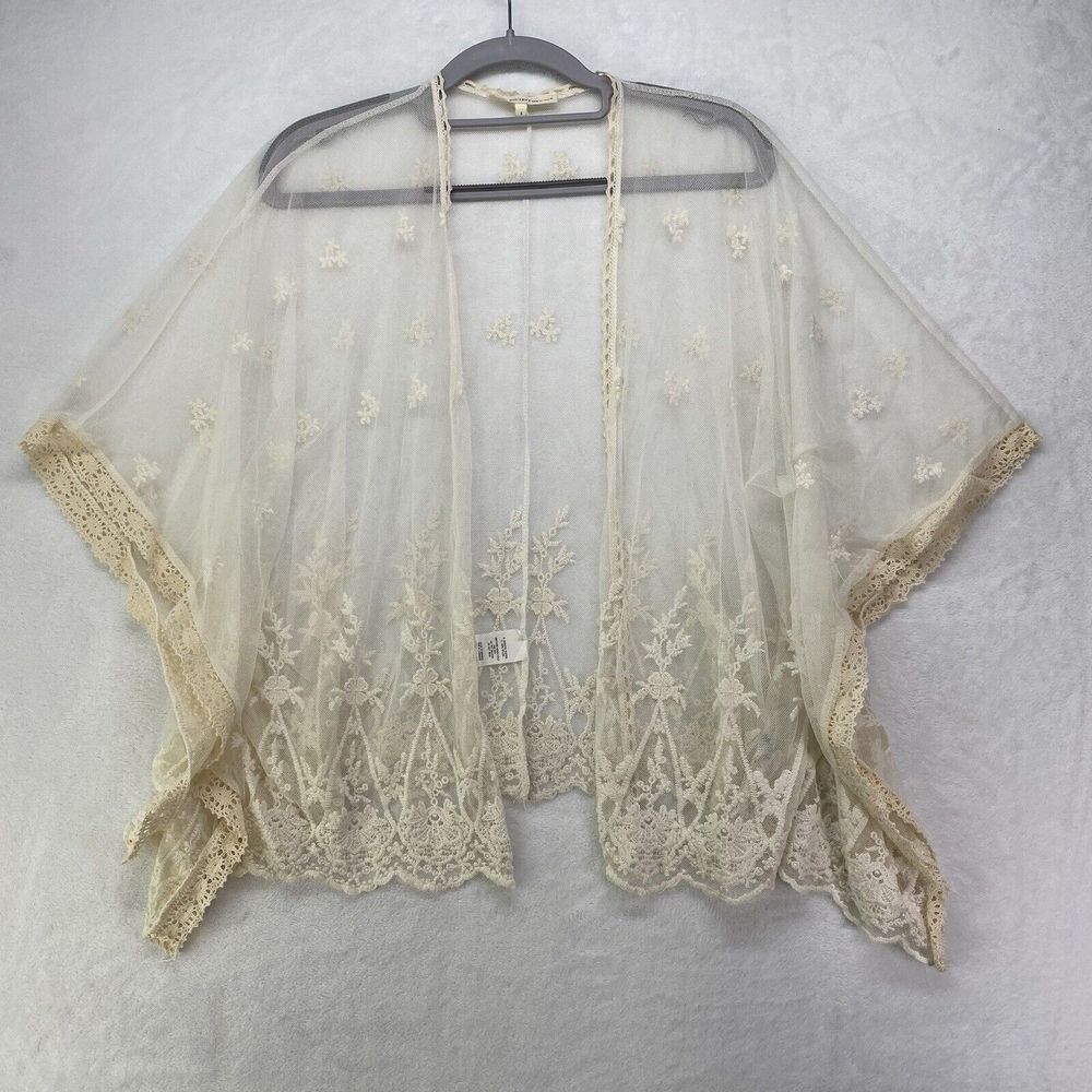 Haute Society coverup Womens S Beige Lace Sheer Open Drape Top mesh - flaw‎